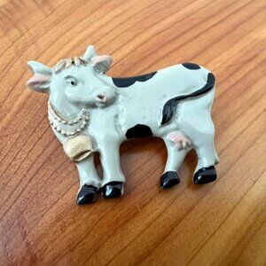 KUHN ZINN 93% Multicolor Enameled Cow Vintage Pin Brooch